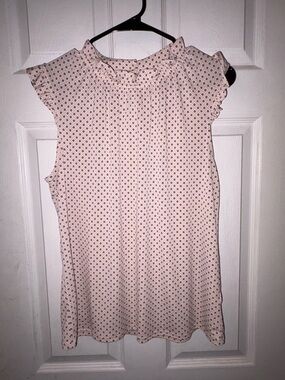 Adrianna Papell Soft Pink Printed Ruffle-Neck Sleeveless Top